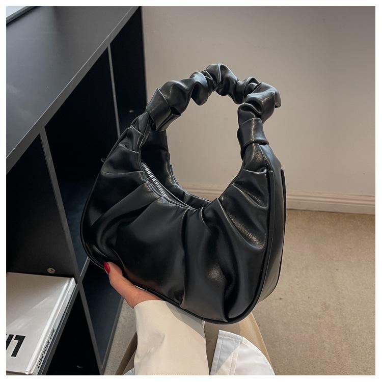 Корейская версия женской сумки, новая однотонная плиссированная сумка в виде облака, простая женская сумка через подмышку, милая сумка через плечо чёрный