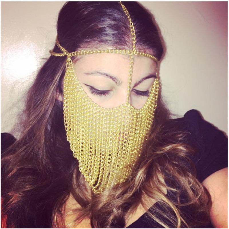 Performance costume punk nightclub queen style metal head chain mask party mask золотий
Performance costume punk nightclub queen style metal head chain mask party mask золотий