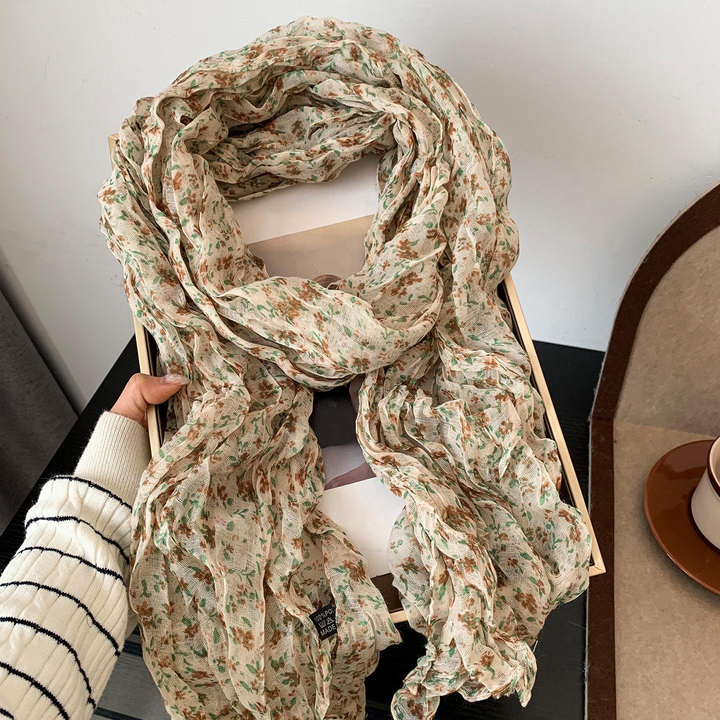 Floral Cotton and Linen Scarf for Women Thin Design Korean Style Atmosphere Retro Artistic Pleated Scarf Versatile Shawl бежевый
Floral Cotton and Linen Scarf for Women Thin Design Korean Style Atmosphere Retro Artistic Pleated Scarf Versatile Shawl бежевый