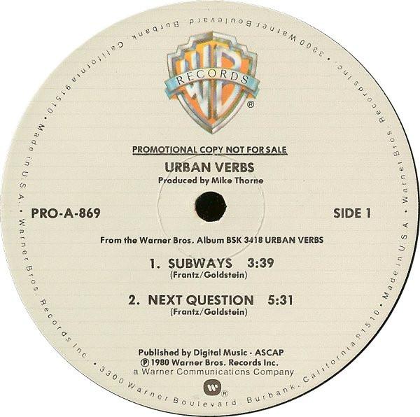 12inch Record URBAN VERBS Subways PROA869PROMO Warner Bros. Re 1980 US Rock Used
12inch Record URBAN VERBS Subways PROA869PROMO Warner Bros. Re 1980 US Rock Used