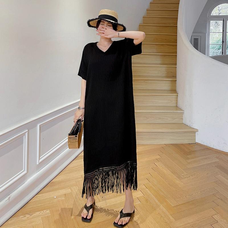 Summer Women s Beach Vacation Dress Loose Plus Lace Tassel Short-sleeved Long Dress XXXL чорний
Summer Women s Beach Vacation Dress Loose Plus Lace Tassel Short-sleeved Long Dress XXXL чорний