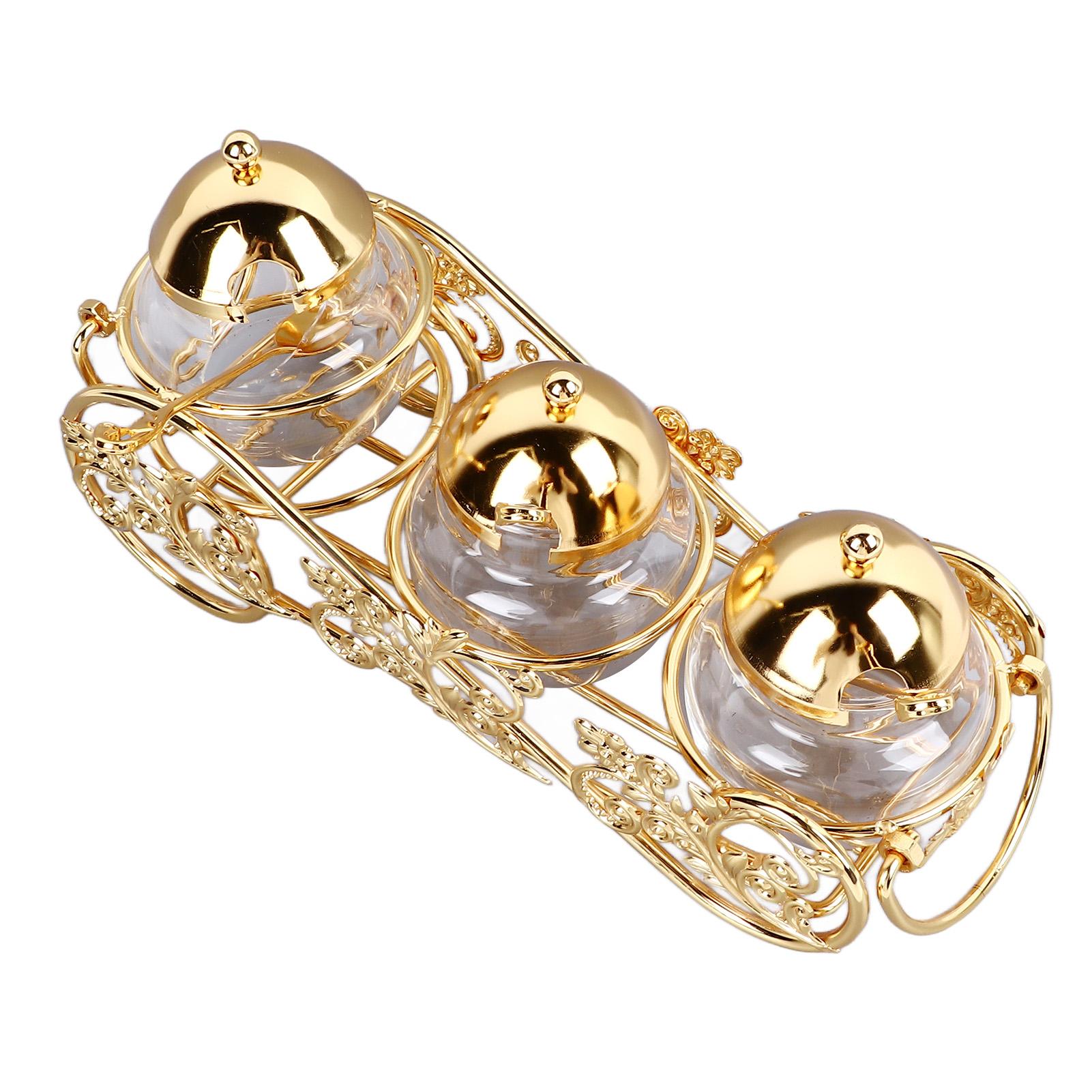 Набор из 3 предметов: золотая сахарница в европейском стиле с крышкой, ложкой, полированная стеклянная банка для приправ, горшочек для специй