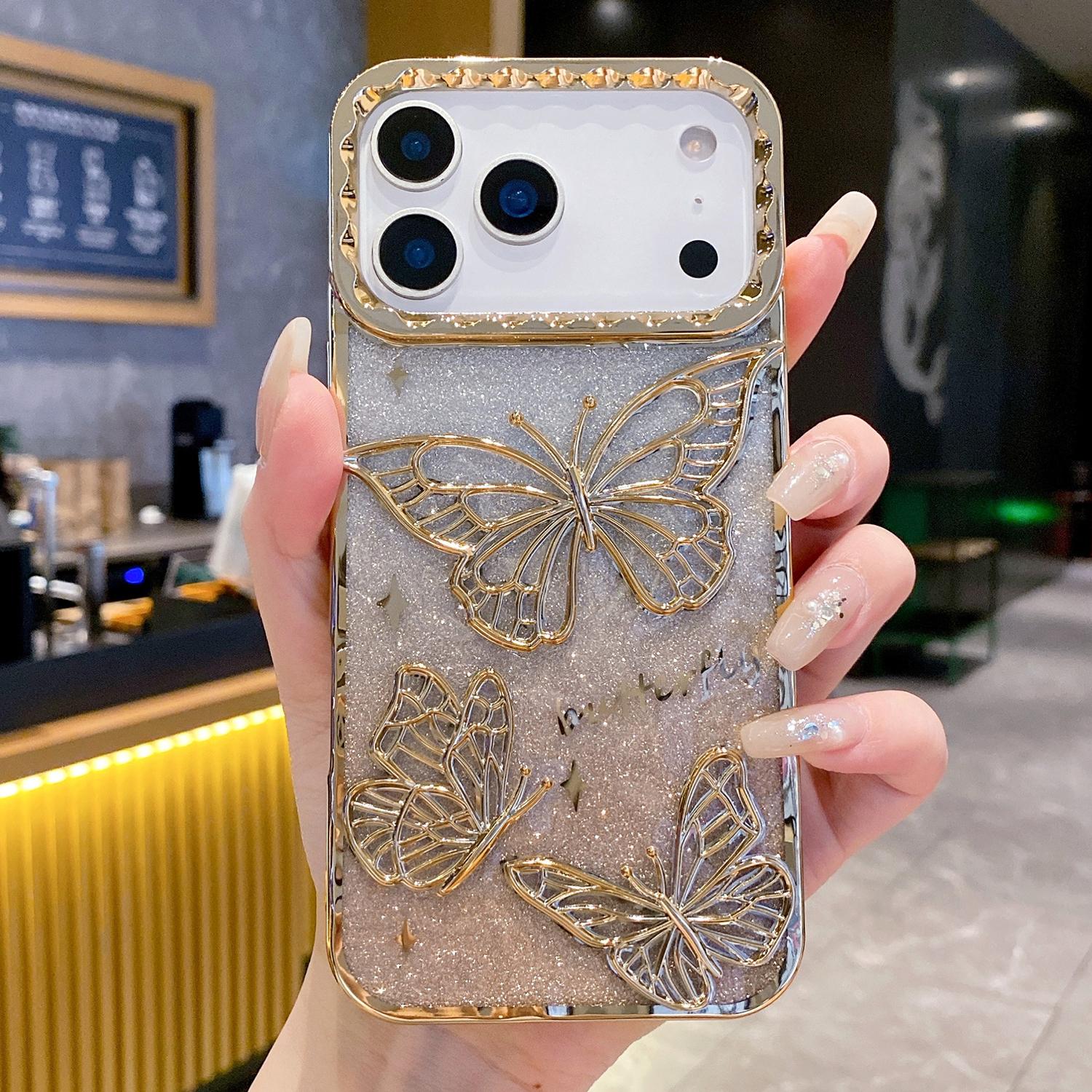For iPhone 17 Pro Case 3D Butterfly TPU Phone Cover with Gradient Glitter Paper
For iPhone 17 Pro Case 3D Butterfly TPU Phone Cover with Gradient Glitter Paper