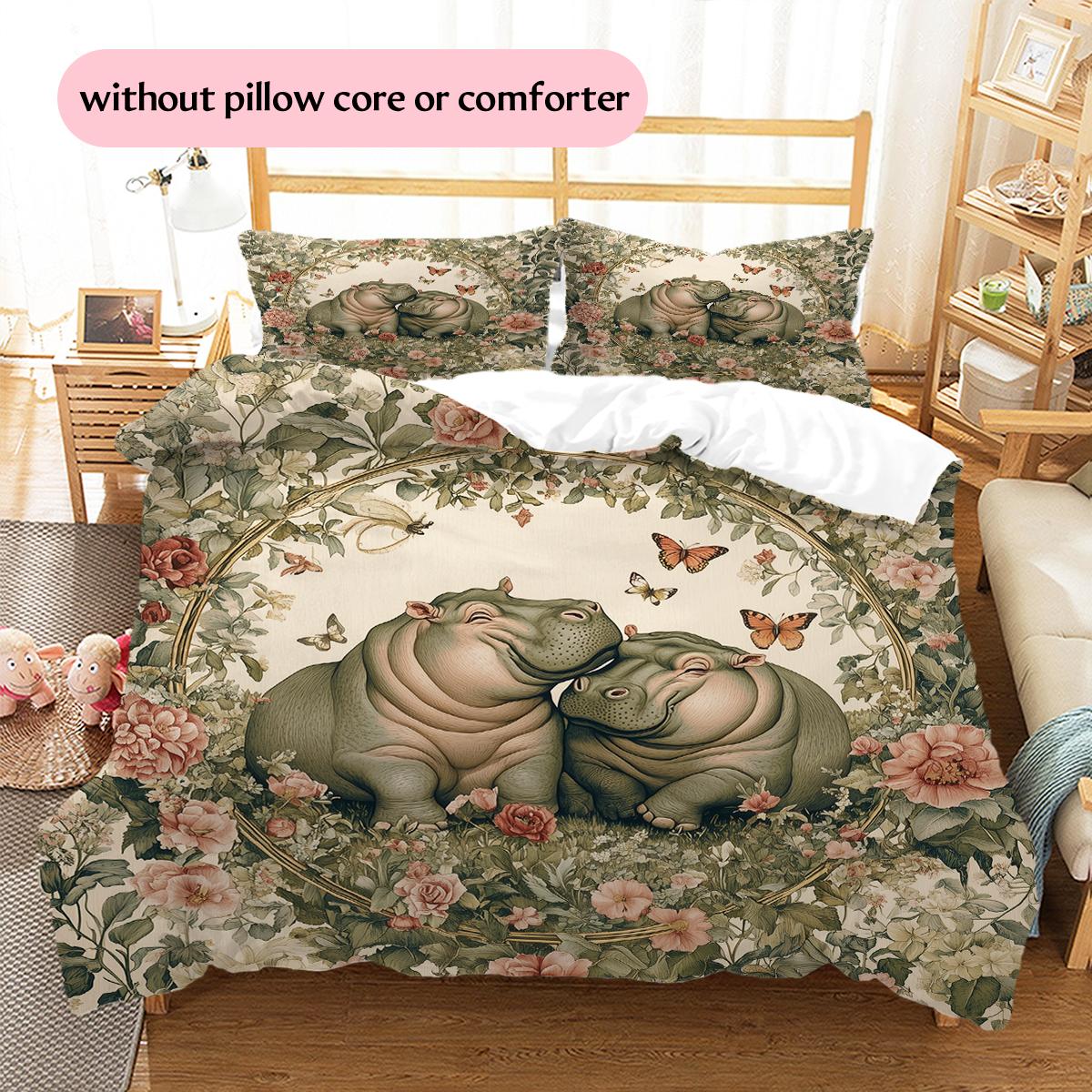 Hippopotamus and Flower Wreath Pattern Bedding Home Decoration Birthday Gift (1 * duvet cover + 2 * pillowcase, without core) 135x200cm
Hippopotamus and Flower Wreath Pattern Bedding Home Decoration Birthday Gift (1 * duvet cover + 2 * pillowcase, without core) 135x200cm