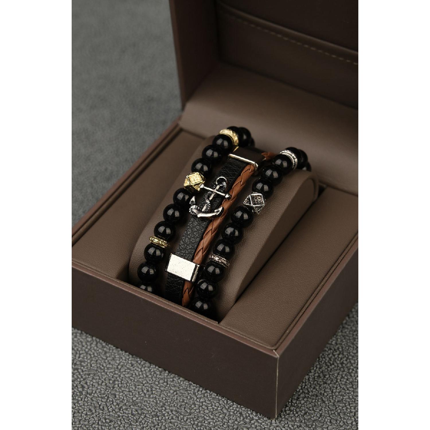 Мужской комплект из 3 комбинированных браслетов M чистый 
Мужской комплект из 3 комбинированных браслетов M чистый