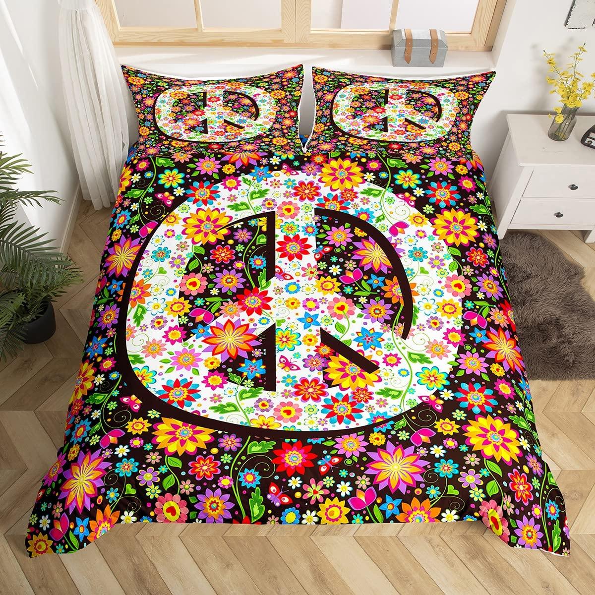 Hippie Peace Art Duvet Covers for Kids Teens Lightweight Quilt Cover with 2 Pillowcases Colorful Peace Sign Artwork Bedding Sets 150x200cm 3pcs
Hippie Peace Art Duvet Covers for Kids Teens Lightweight Quilt Cover with 2 Pillowcases Colorful Peace Sign Artwork Bedding Sets 150x200cm 3pcs