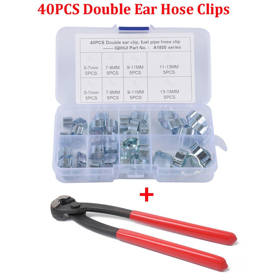 40PCS Double Ear Hose Clips Water Fuel Air Clamps for 5-15MM Zinc Plated Assortment Box With Clamp Pliers
40PCS Double Ear Hose Clips Water Fuel Air Clamps for 5-15MM Zinc Plated Assortment Box With Clamp Pliers