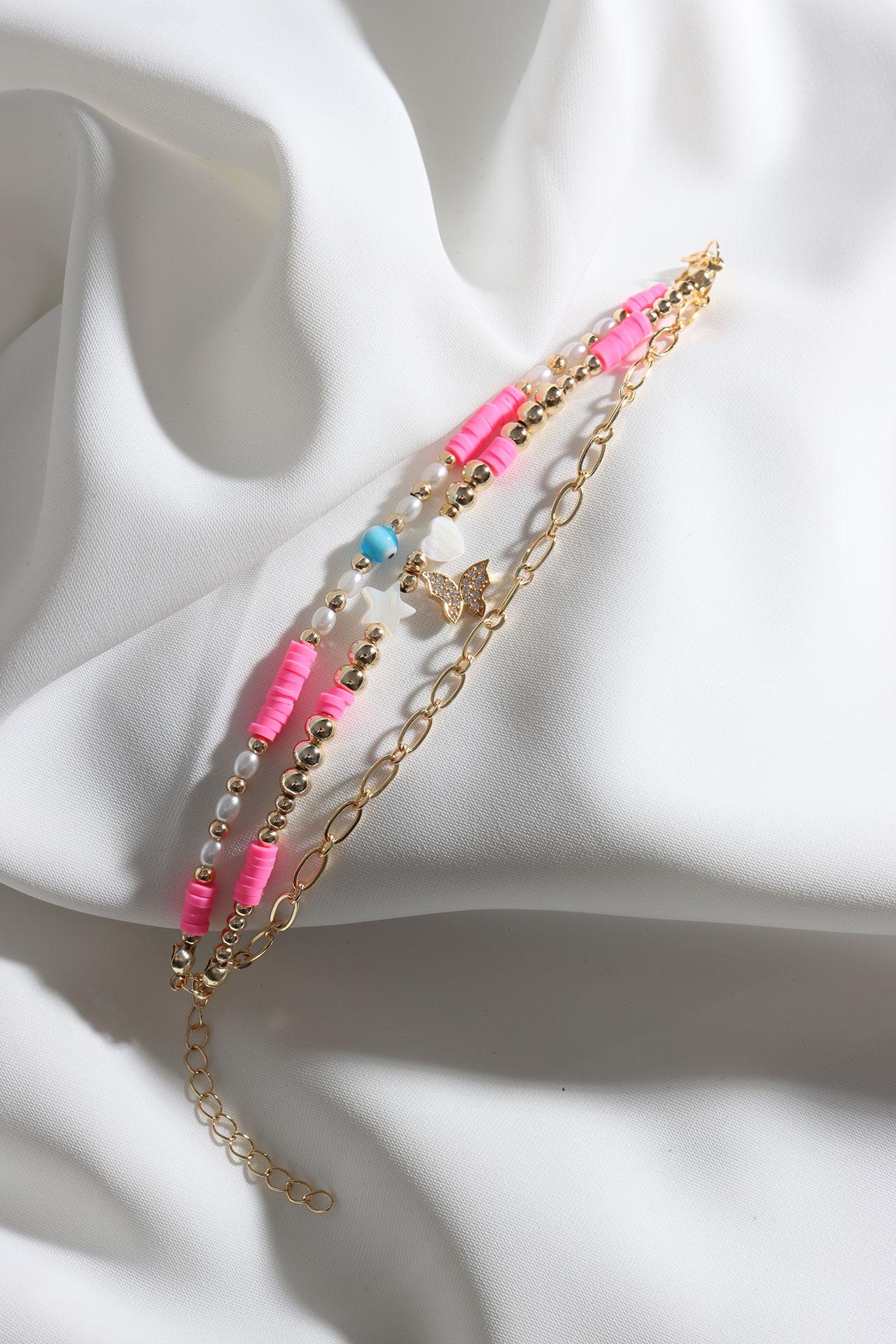 Браслет Fimo из трех частей с подвеской-бабочкой розового цвета из бисера
Браслет Fimo из трех частей с подвеской-бабочкой розового цвета из бисера