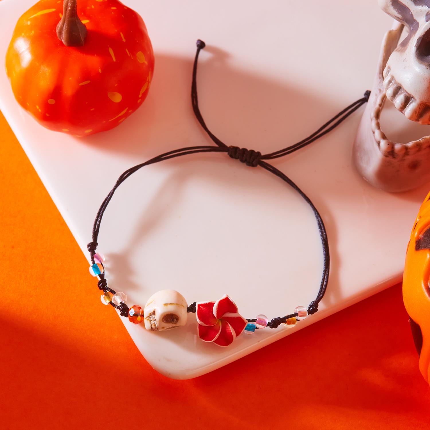 Fashion Halloween Handmade Braided Bracelet for Women Pumpkin Skeleton Skull Big Flower Beaded Bangles Festival Party Zircon
Fashion Halloween Handmade Braided Bracelet for Women Pumpkin Skeleton Skull Big Flower Beaded Bangles Festival Party Zircon