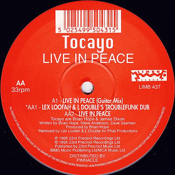 12inch Record TOCAYO Live In Peace LIMB43T Limbo Records 1995 UK Dance Electronica Used
12inch Record TOCAYO Live In Peace LIMB43T Limbo Records 1995 UK Dance Electronica Used