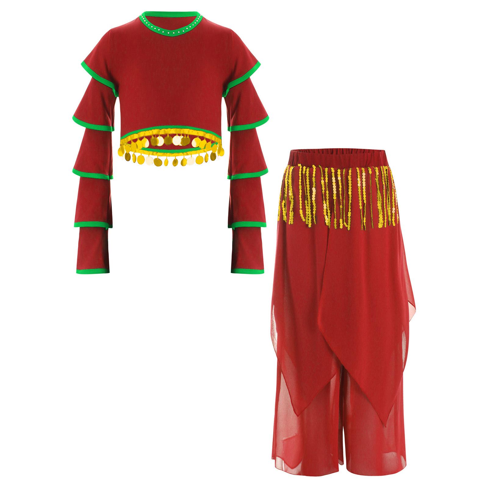 Костюм для танца живота на Хэллоуин для девочек, укороченный топ с пайетками и кисточками, многоуровневые рукава с оборками, широкие брюки, карнавальный комплект 7-8 Years красный
Костюм для танца живота на Хэллоуин для девочек, укороченный топ с пайетками и кисточками, многоуровневые рукава с оборками, широкие брюки, карнавальный комплект 7-8 Years красный