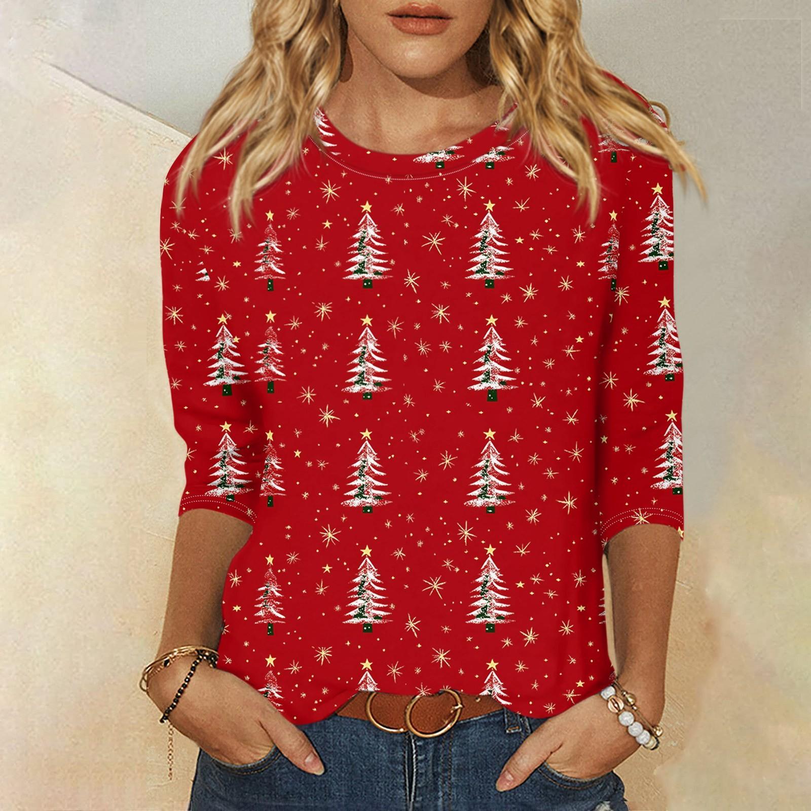 Жіночі сорочки з рукавами 3/4 Милі футболки з різдвяним принтом Блузки Повсякденні топи великих розмірів Пуловери S Кіновар
Жіночі сорочки з рукавами 3/4 Милі футболки з різдвяним принтом Блузки Повсякденні топи великих розмірів Пуловери S Кіновар