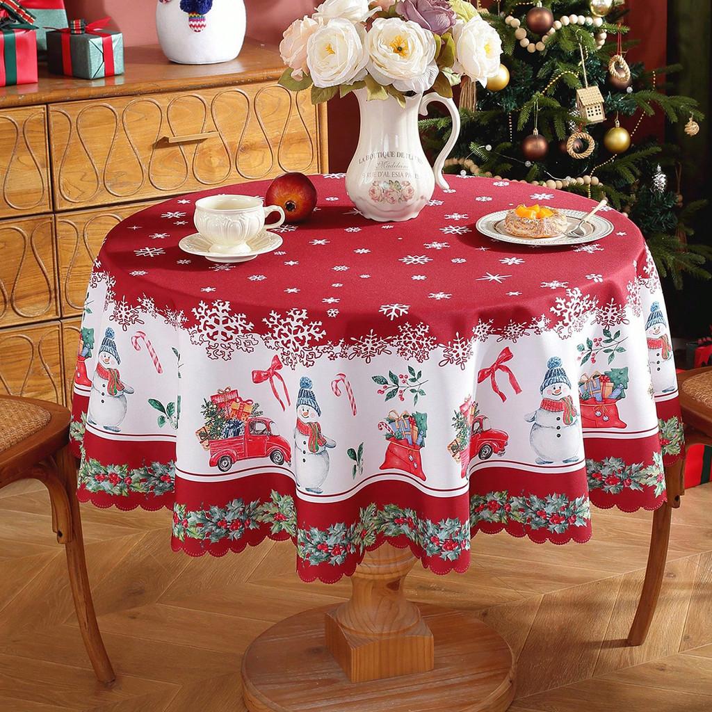 Большая Рождественская Круглая Скатерть Рождественский Праздник Настольная Скатерть Декор Домов Style Q,120cm/47.24in
