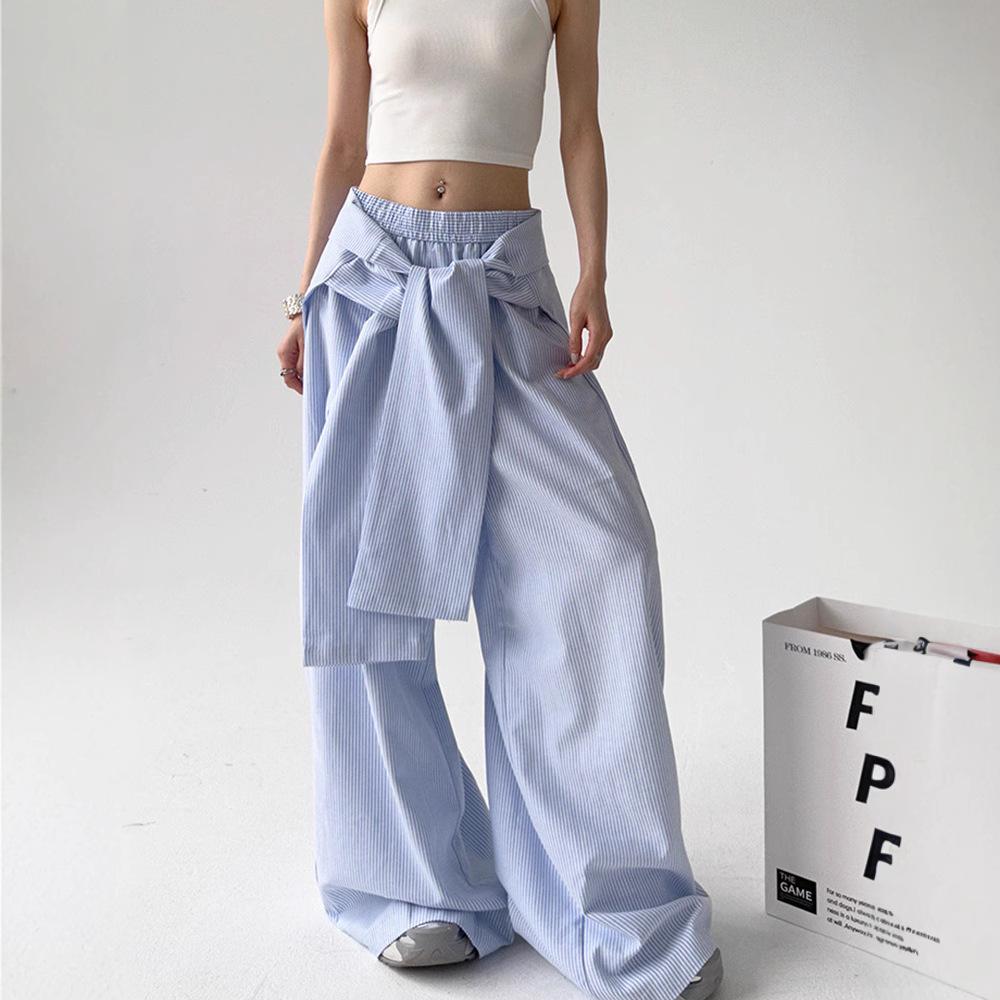 Fashionable Blue Striped High-Waisted Wide-Leg Pants with Lace-Up Waist, Perfect for Spring and Autumn, Available Now XL
Fashionable Blue Striped High-Waisted Wide-Leg Pants with Lace-Up Waist, Perfect for Spring and Autumn, Available Now XL