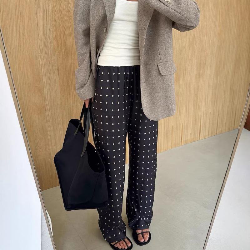 Women Elastic Waist Polka Dot Wide Leg Pants Casual Satin Trousers S чёрный
Women Elastic Waist Polka Dot Wide Leg Pants Casual Satin Trousers S чёрный