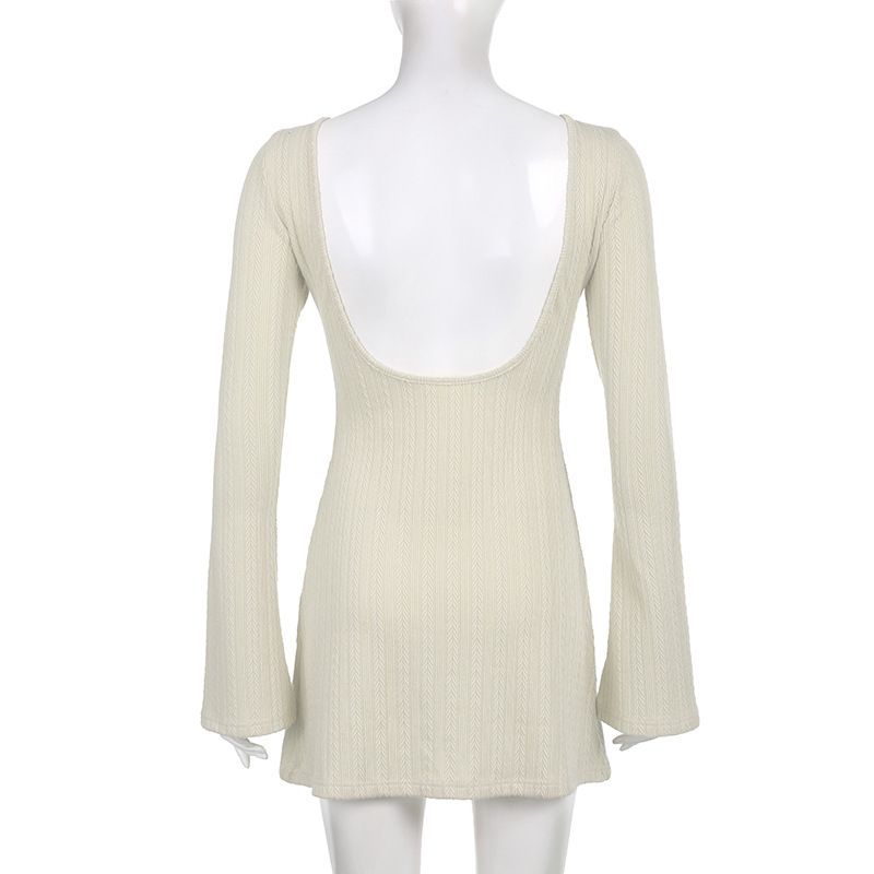 Sexy Backless Slim Fit Long Sleeves Knitting Dress Short Skirt Sexy Knit Backles Mini Dress Creamy-white L
Sexy Backless Slim Fit Long Sleeves Knitting Dress Short Skirt Sexy Knit Backles Mini Dress Creamy-white L