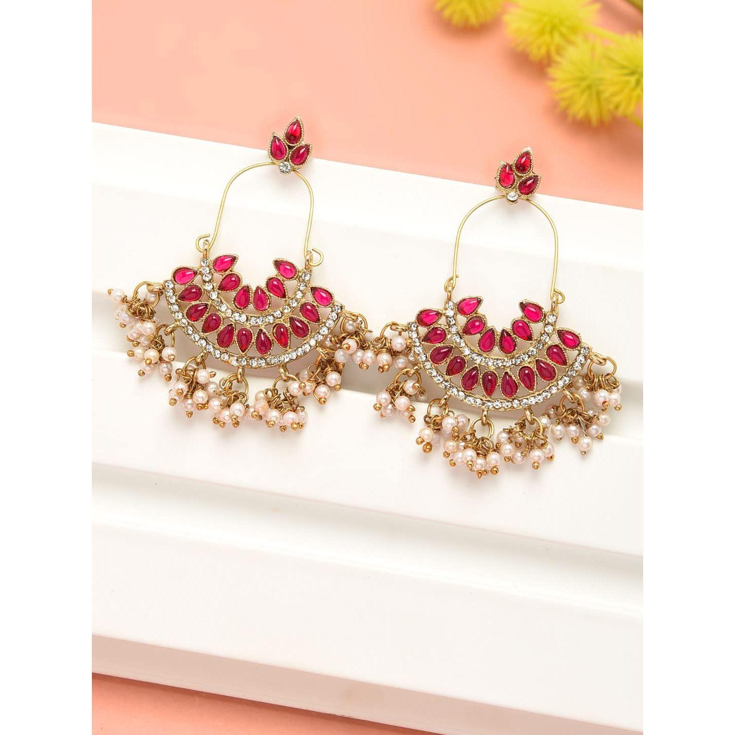 Pink Kundan Austrian Diamonds & Beads Dangle Ethnic Earrings For Women
Pink Kundan Austrian Diamonds & Beads Dangle Ethnic Earrings For Women