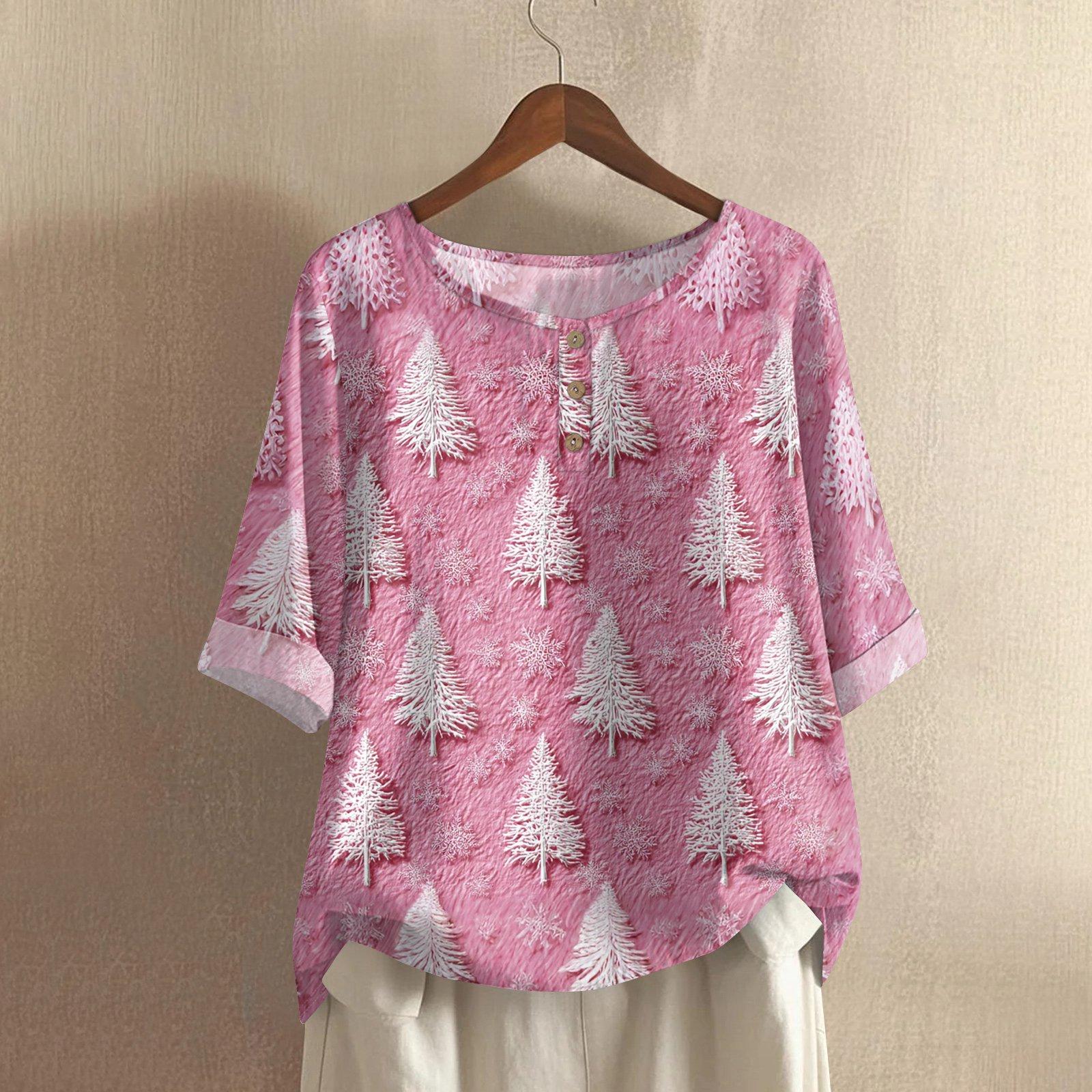 Женская модная и повседневная рубашка с полурукавом и круглым вырезом, с рождественским принтом, блузка из хлопка и льна M розовый
Женская модная и повседневная рубашка с полурукавом и круглым вырезом, с рождественским принтом, блузка из хлопка и льна M розовый