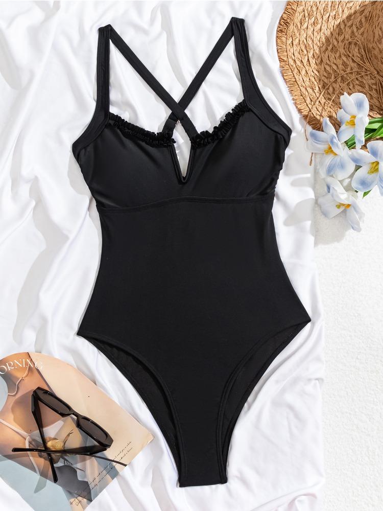 Solid Color Lace Trim Gathered Slim Fit Sexy One Piece Beach Bikini Swimsuit Women Fashion Elegant Vacation Wear S
Solid Color Lace Trim Gathered Slim Fit Sexy One Piece Beach Bikini Swimsuit Women Fashion Elegant Vacation Wear S