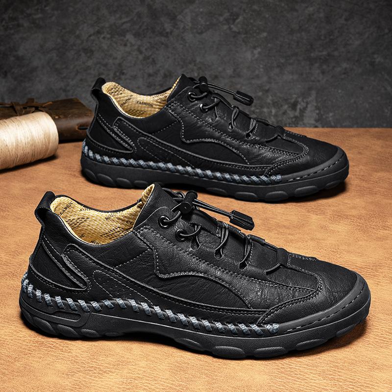 2025 г., хит продаж, пикап, большой размер, осень-зима, кожа, сердце, большой размер, дышащая, для отдыха на природе, кожа, ручная работа, мужская обувь 38 чёрный