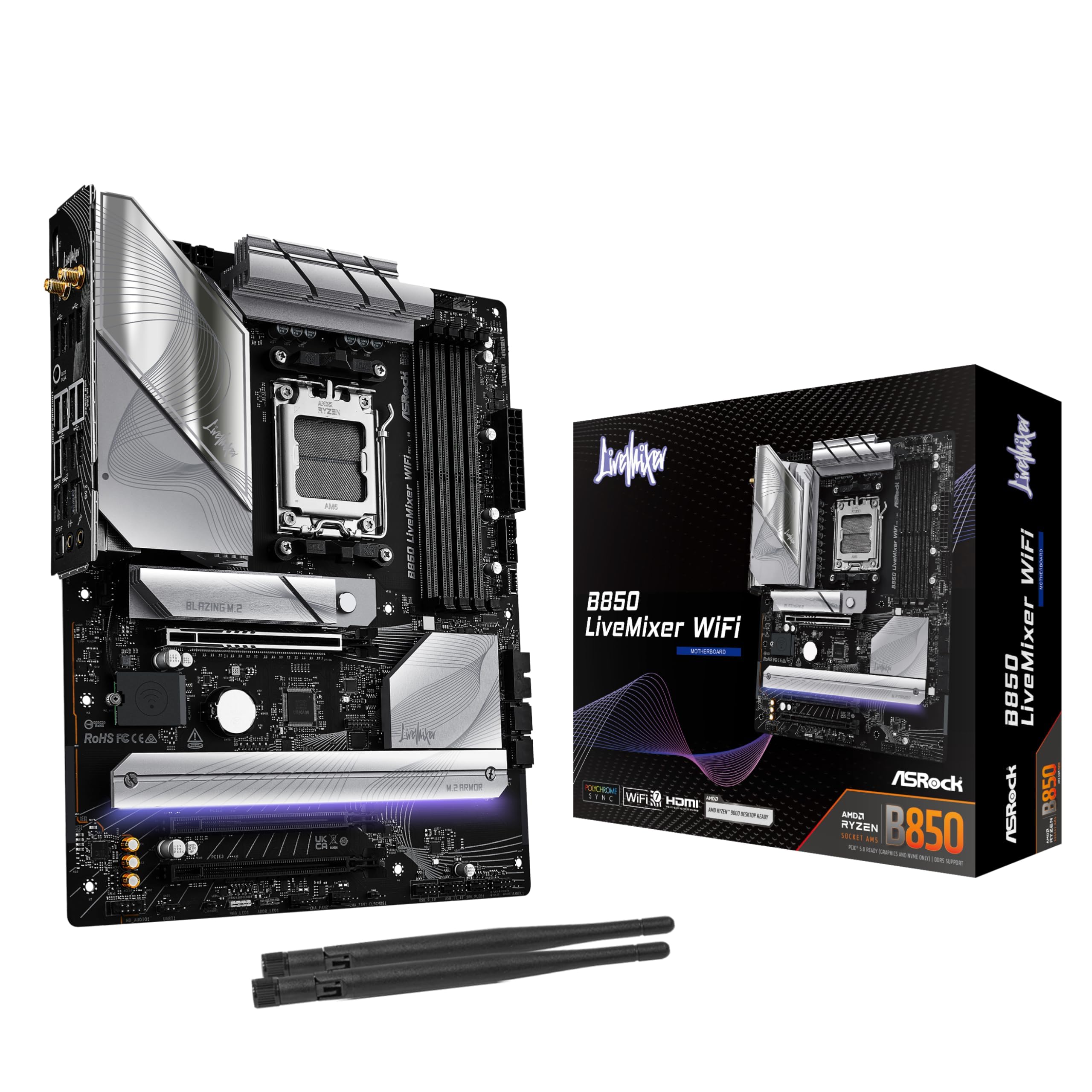 Материнська плата ASRock B850 LiveMixer WiFi DDR5 ATX для процесорів серії AMD Ryzen Сумісна материнська плата японського роздрібного продавця, 9000/8000/7000 (Розетка AM5),
Материнська плата ASRock B850 LiveMixer WiFi DDR5 ATX для процесорів серії AMD Ryzen Сумісна материнська плата японського роздрібного продавця, 9000/8000/7000 (Розетка AM5),