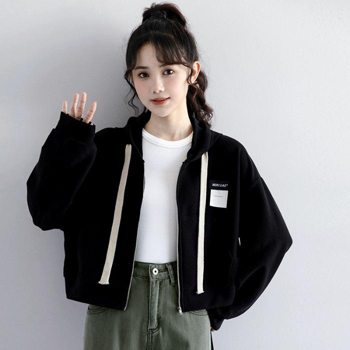 Autumn new waffle black sweatshirt jacket women s loose thin hooded zipper cropped cardigan ins S чёрный
Autumn new waffle black sweatshirt jacket women s loose thin hooded zipper cropped cardigan ins S чёрный