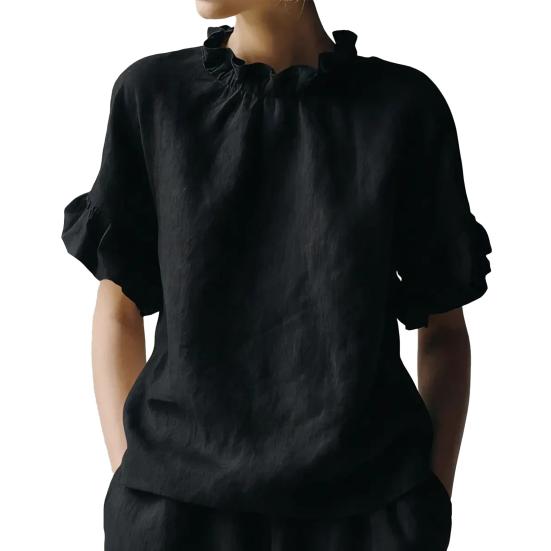 Women Tops Solid Color Loose Fit Summer Blouse O-Neck Short Sleeve Ruffle Splicing Design Pullover Tops Daily Wear M чёрный
Women Tops Solid Color Loose Fit Summer Blouse O-Neck Short Sleeve Ruffle Splicing Design Pullover Tops Daily Wear M чёрный