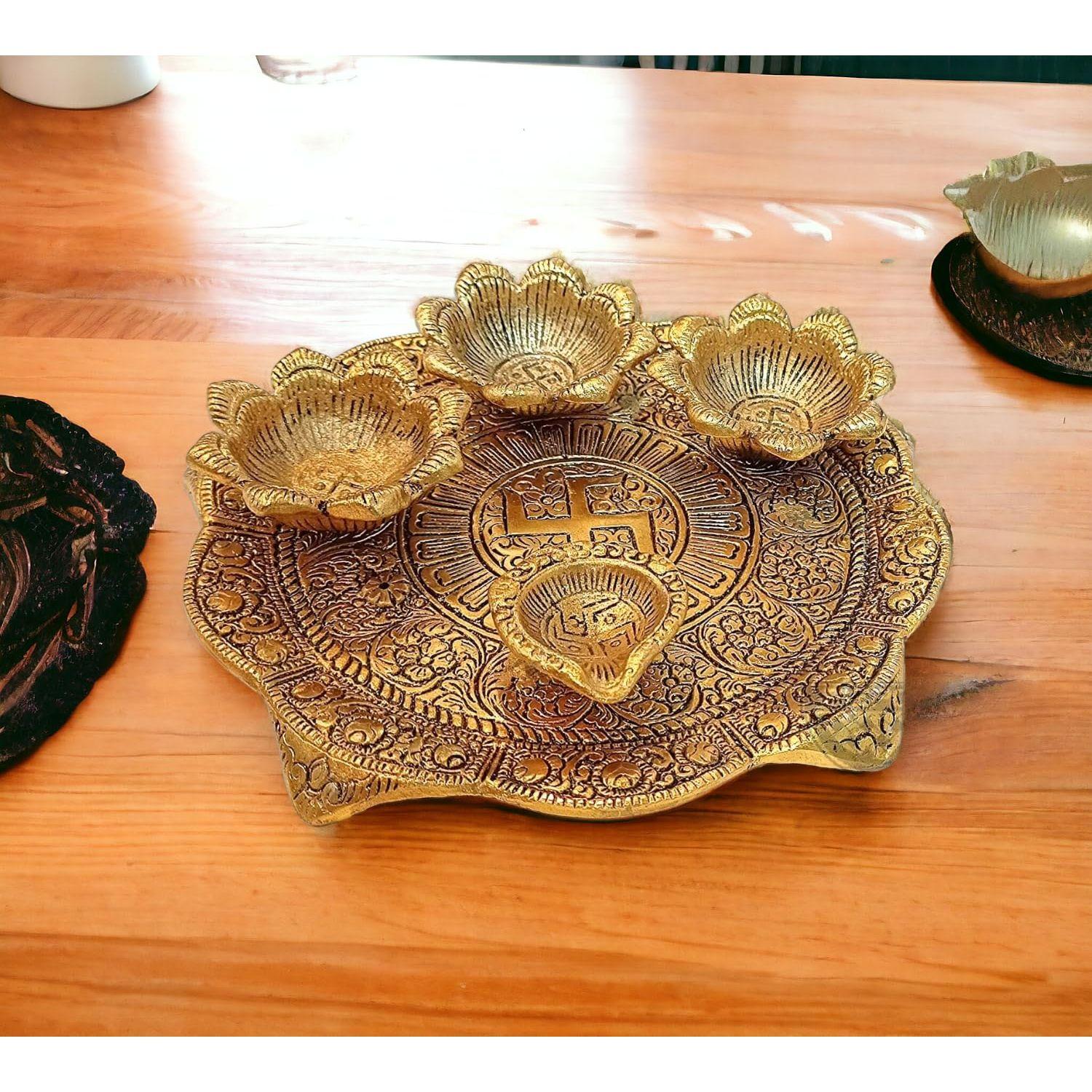 Metal Pooja Thali with Diya for Pooja Home/Temple/Mandir,Decorative Showpiece Pooja Thali Set
Metal Pooja Thali with Diya for Pooja Home/Temple/Mandir,Decorative Showpiece Pooja Thali Set