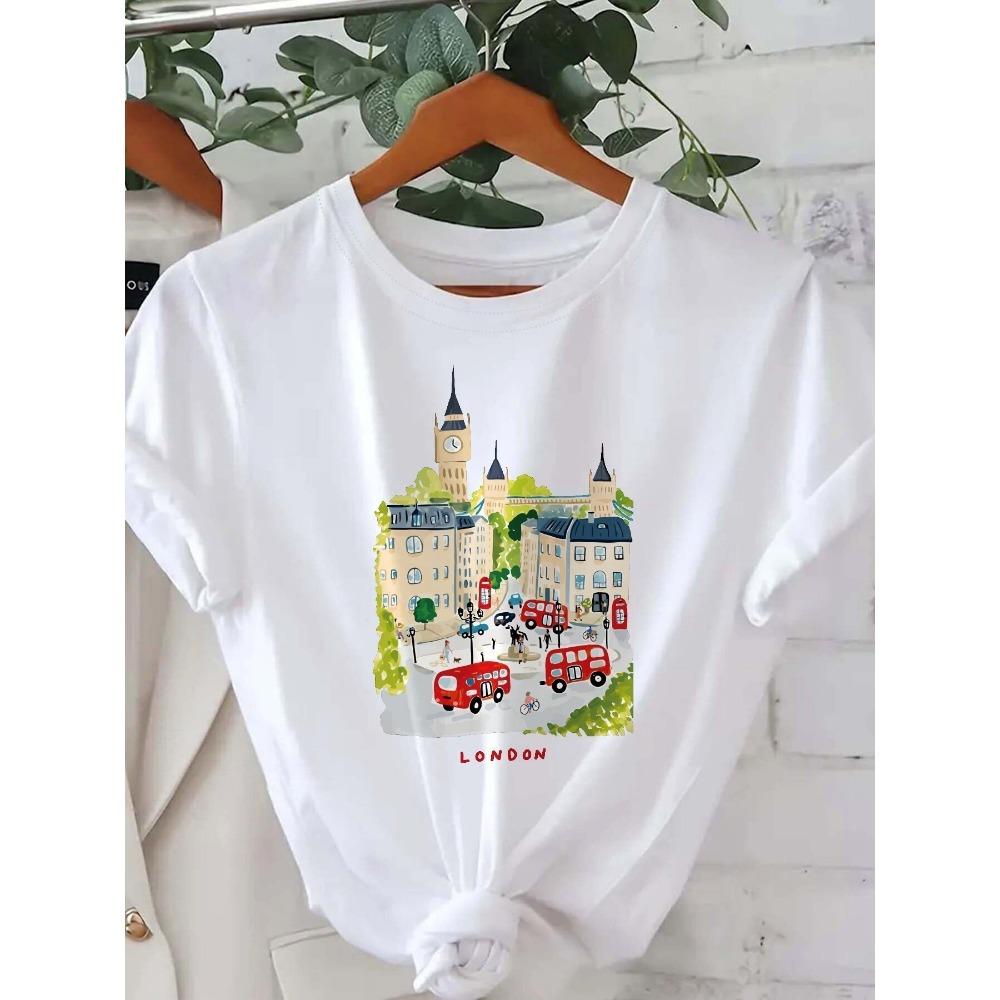 London Big Ben and British Landmarks Graphic Tee White T-Shirt with Red Taxi Cab Harajuku Short Sleeve Clothes S
London Big Ben and British Landmarks Graphic Tee White T-Shirt with Red Taxi Cab Harajuku Short Sleeve Clothes S