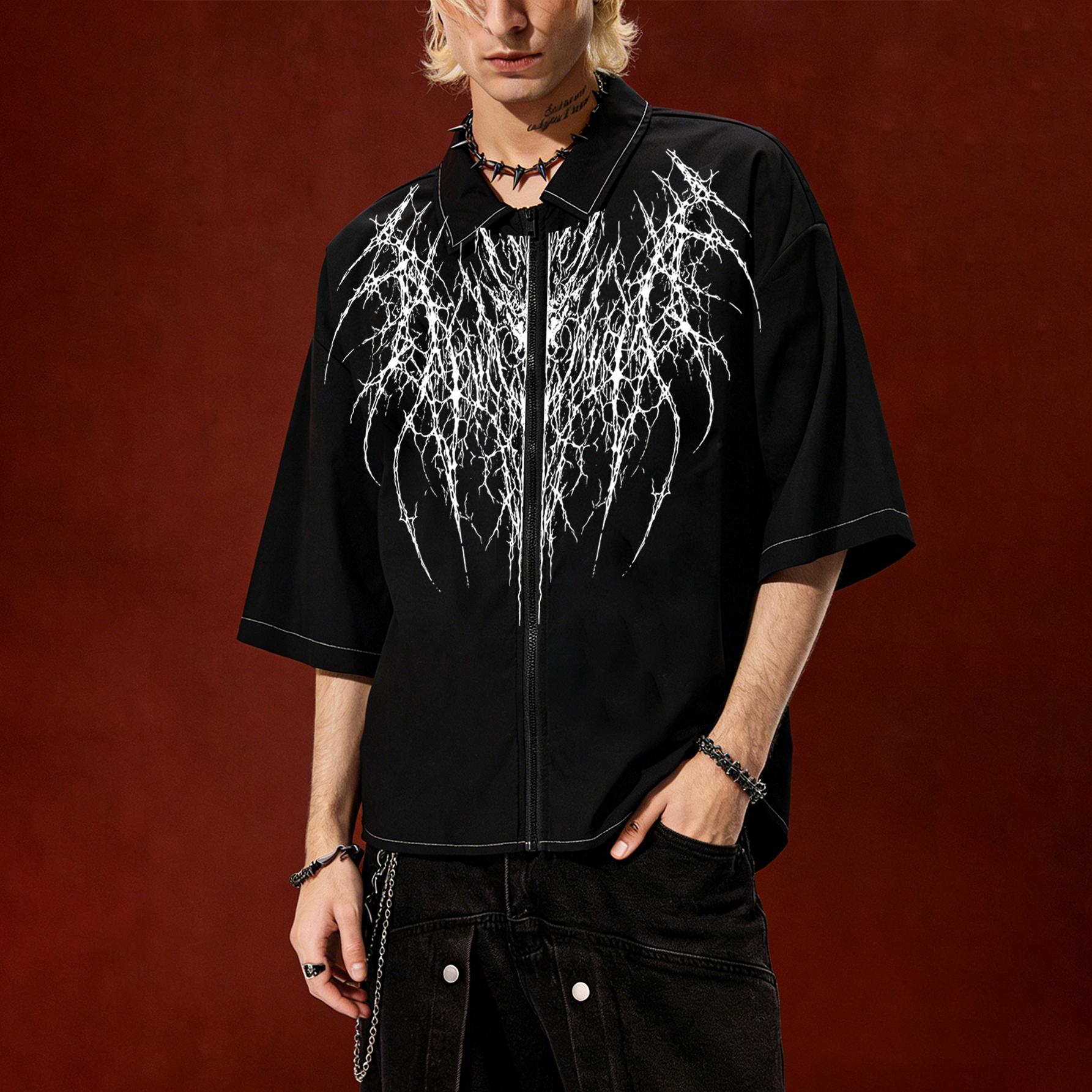 Dark Gothic Thorn-Print Zipper Short-Sleeve Shirt, Unisex High-Street Oversized Casual Cardigan, Perfect for Everyday Casual Wear XXL чорний
Dark Gothic Thorn-Print Zipper Short-Sleeve Shirt, Unisex High-Street Oversized Casual Cardigan, Perfect for Everyday Casual Wear XXL чорний
