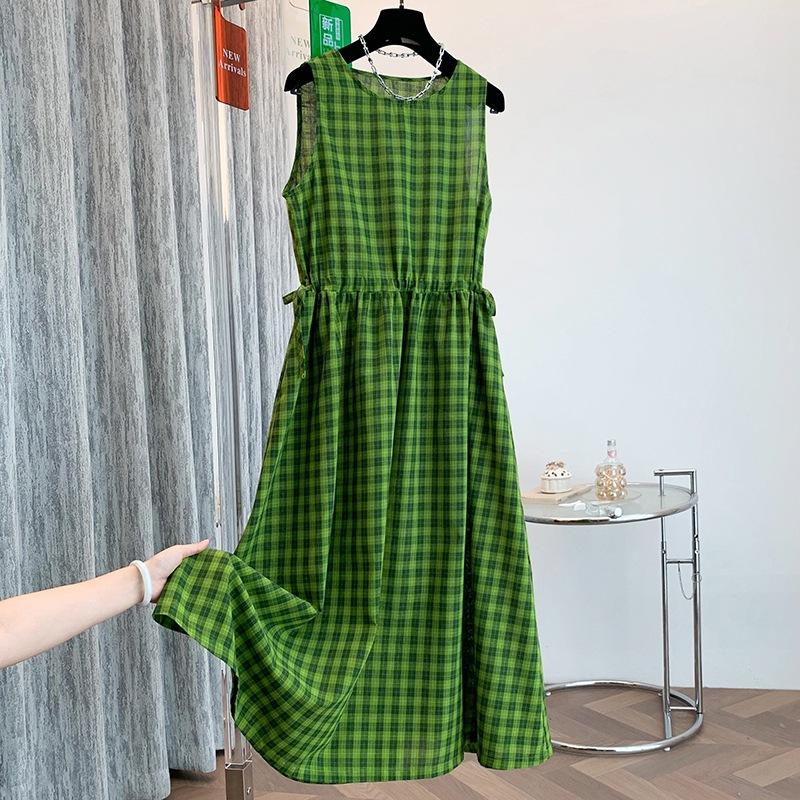 Fresh and white cotton and linen green plaid sleeveless waist drawstring summer dress women s round neck travel skirt M
Fresh and white cotton and linen green plaid sleeveless waist drawstring summer dress women s round neck travel skirt M