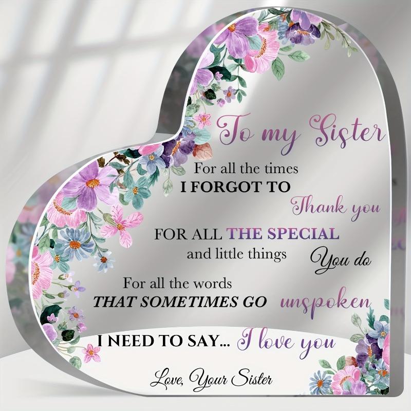 2D Flat, Heart-Shaped Sister Gift Acrylic Plaque, Floral Design, Suitable for wall decoration, porch, room, villa, accents Home, Hallway, or Workplace 10*10CM
2D Flat, Heart-Shaped Sister Gift Acrylic Plaque, Floral Design, Suitable for wall decoration, porch, room, villa, accents Home, Hallway, or Workplace 10*10CM