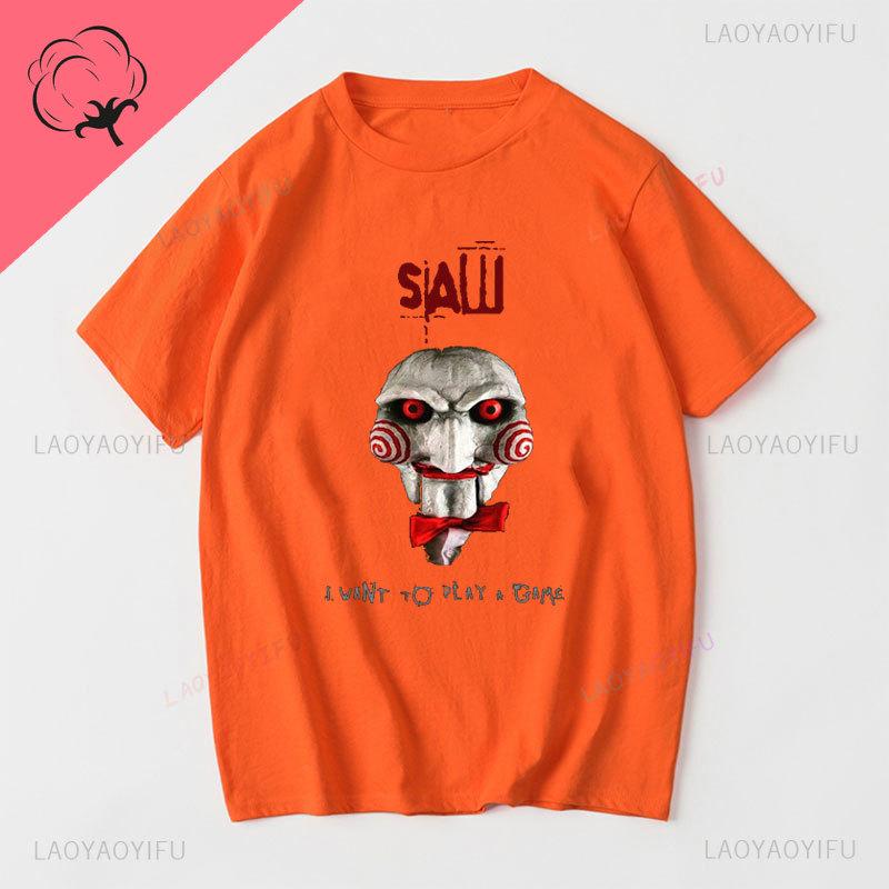 New Style Horror Movie T Shirts Saw Jigsaw Billy Puppet I Want You To Play A Game Vintage Clothing Halloween Theme Print Shirt 4XL
New Style Horror Movie T Shirts Saw Jigsaw Billy Puppet I Want You To Play A Game Vintage Clothing Halloween Theme Print Shirt 4XL