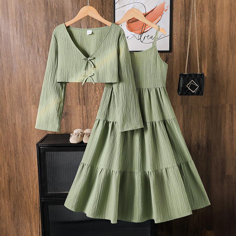 Girls Autumn New Sweet Bow Strap Dress Long Sleeve Jacket Set for Older Children 12Y зелёный
Girls Autumn New Sweet Bow Strap Dress Long Sleeve Jacket Set for Older Children 12Y зелёный