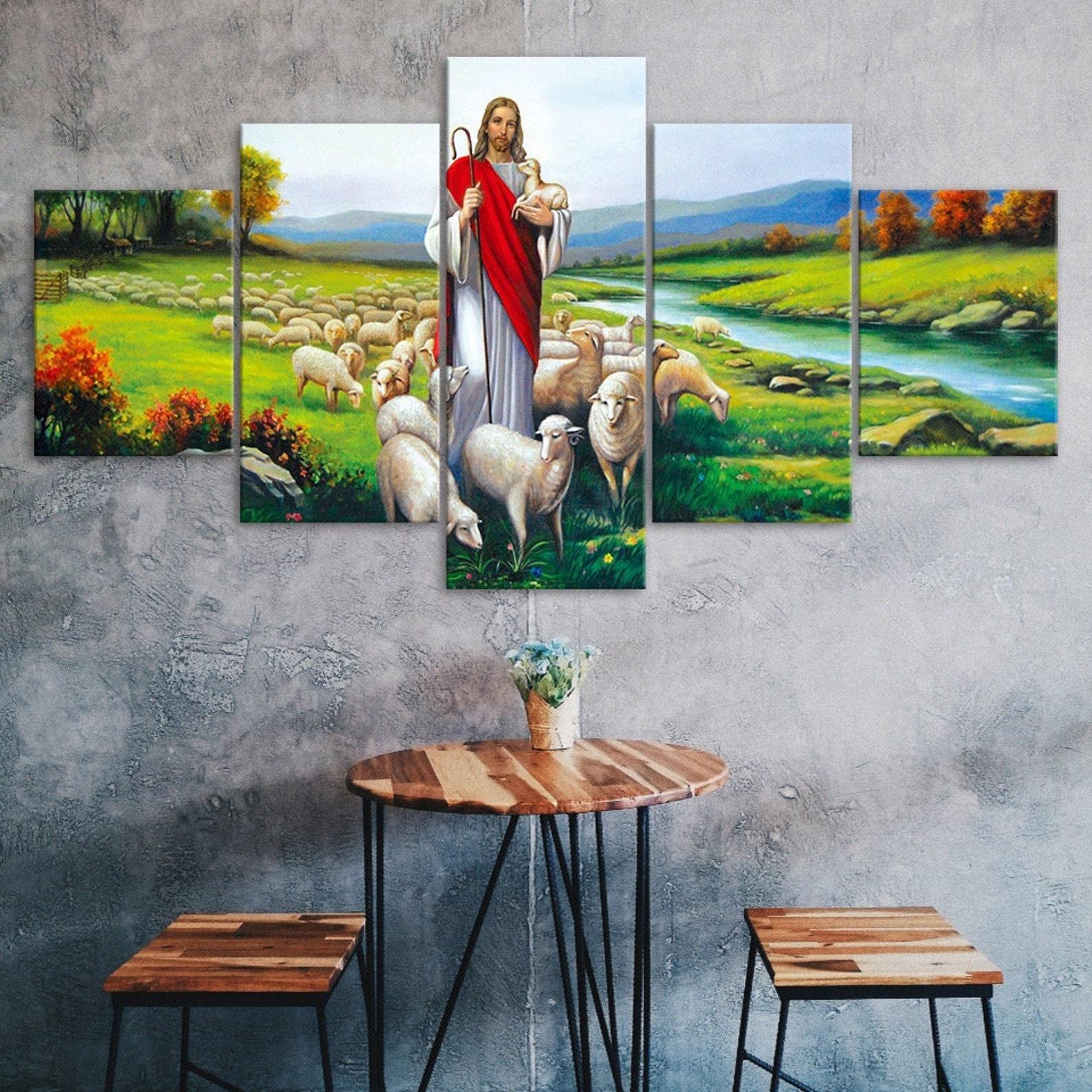 Jesus Christ Sheep Flock River 5 Piece Five Panel Wall Canvas Print Modern Art Poster Picture Home Decor Gift For Him For Her 20X35 20X45 20X55CM
Jesus Christ Sheep Flock River 5 Piece Five Panel Wall Canvas Print Modern Art Poster Picture Home Decor Gift For Him For Her 20X35 20X45 20X55CM