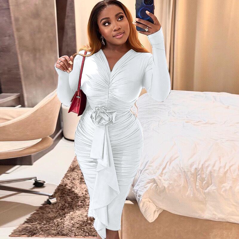 European & American Women s Autumn/Winter V-Neck Long Sleeve Dress - Rose Floral Hip-Hugging Design L білий
European & American Women s Autumn/Winter V-Neck Long Sleeve Dress - Rose Floral Hip-Hugging Design L білий