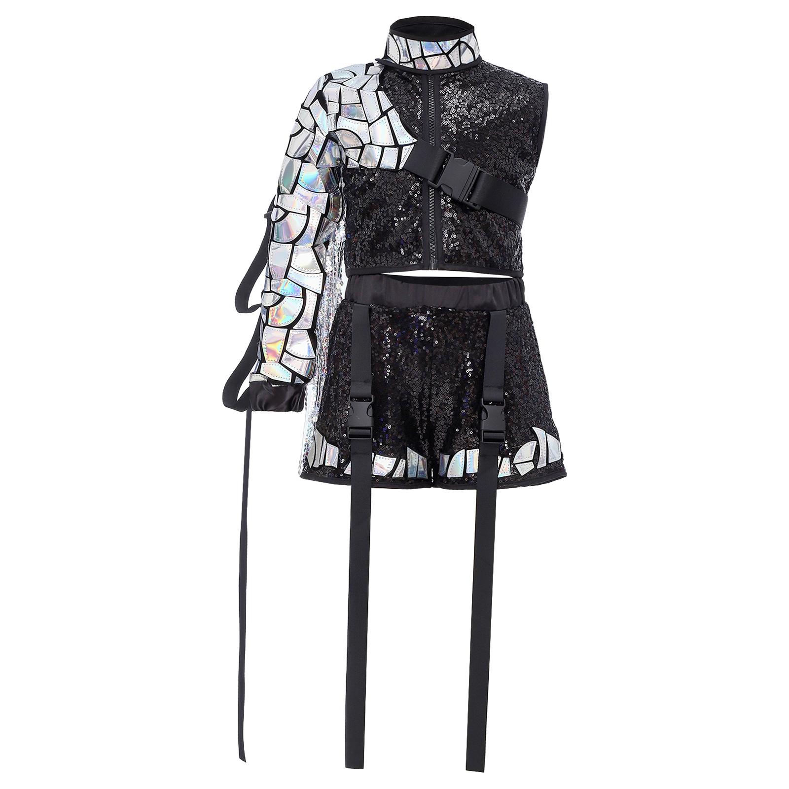 Kids Hip Hop Dance Outfit Shiny Sequins Sleeveless Zip Up Short Top Shorts Detachable Tassel Sleeve Set 10-11 Years чорний
Kids Hip Hop Dance Outfit Shiny Sequins Sleeveless Zip Up Short Top Shorts Detachable Tassel Sleeve Set 10-11 Years чорний
