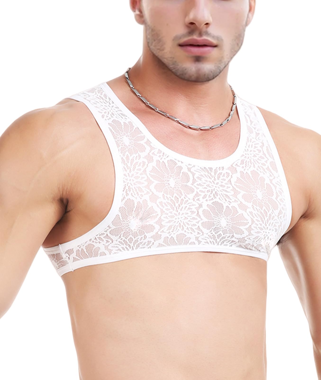 Сексуальный кружевной топ-майка с цветочной прозрачной вставкой и дышащей эластичной тканью, размер XL, мужской, с принтом, жилет, рубашка, без рукавов, формирующий мышцы, белый, белый
Сексуальный кружевной топ-майка с цветочной прозрачной вставкой и дышащей эластичной тканью, размер XL, мужской, с принтом, жилет, рубашка, без рукавов, формирующий мышцы, белый, белый