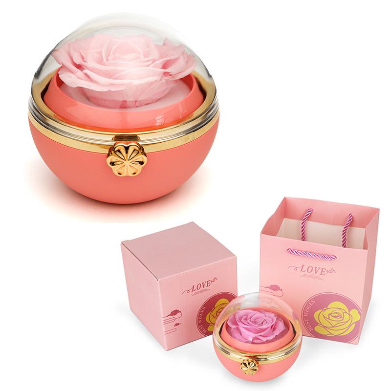 Вращающаяся подарочная коробка с розами, ожерельем и кольцом - Вечная цветочная шкатулка ко Дню святого Валентина