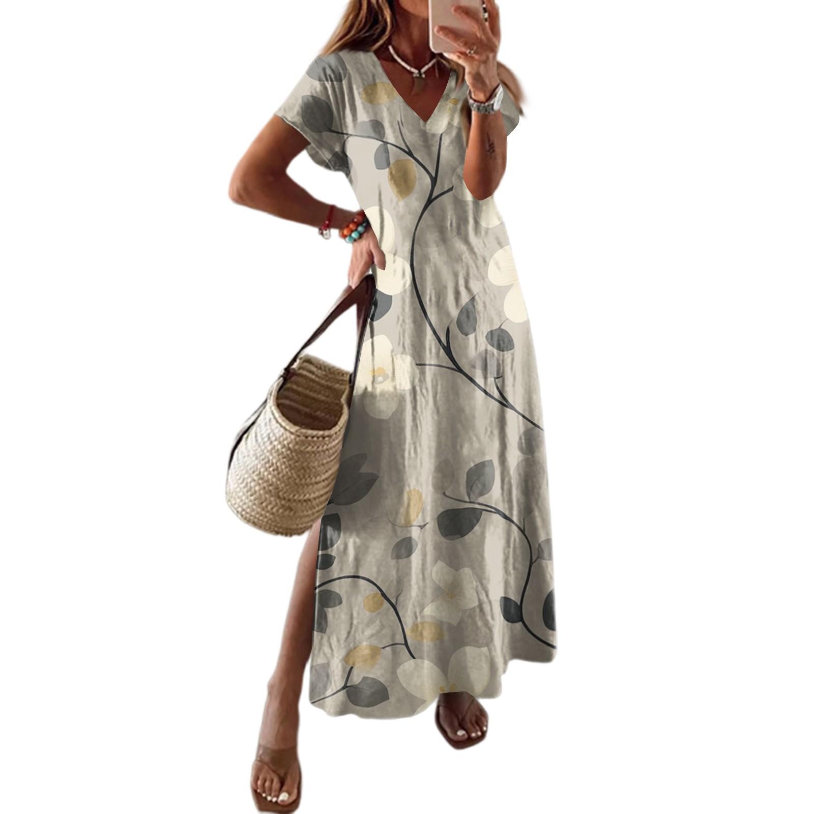 Жіноча літня квіткова сукня з коротким рукавом, пляжна сукня з кишенями, повсякденна довга футболка з V-подібним вирізом і розрізом для подорожей, відпустка S
Жіноча літня квіткова сукня з коротким рукавом, пляжна сукня з кишенями, повсякденна довга футболка з V-подібним вирізом і розрізом для подорожей, відпустка S