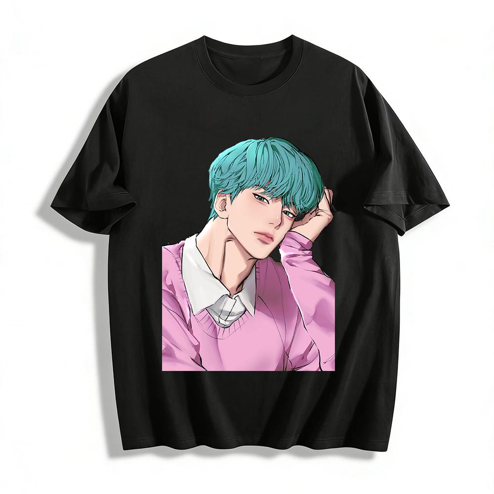 Korean Style Comic Blue-haired Handsome Guy Print Casual Top Loose Fit Crewneck Knitwear Pure cotton T-shirt 6XL
Korean Style Comic Blue-haired Handsome Guy Print Casual Top Loose Fit Crewneck Knitwear Pure cotton T-shirt 6XL