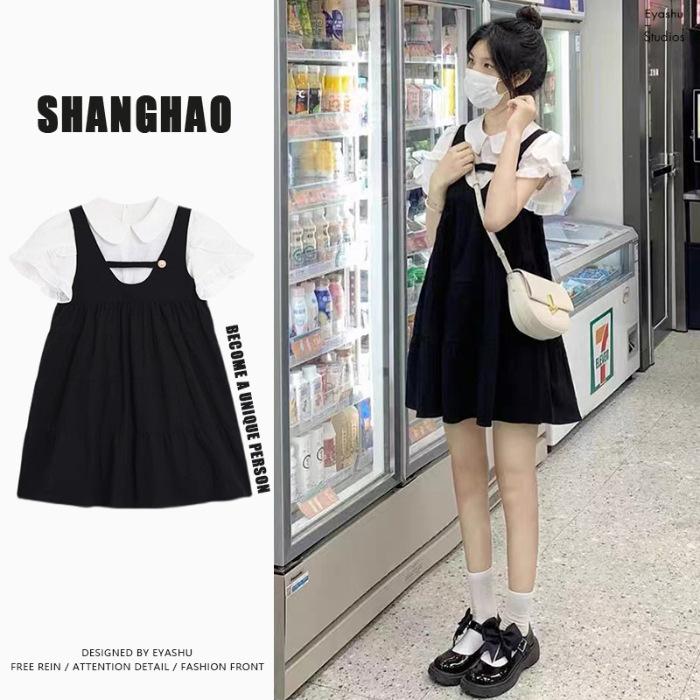 Fashion Fake Two-piece Strap Dress Summer Doll Collar Girl Student Age Reduction Shirt Small Suspender Skirt S
Fashion Fake Two-piece Strap Dress Summer Doll Collar Girl Student Age Reduction Shirt Small Suspender Skirt S
