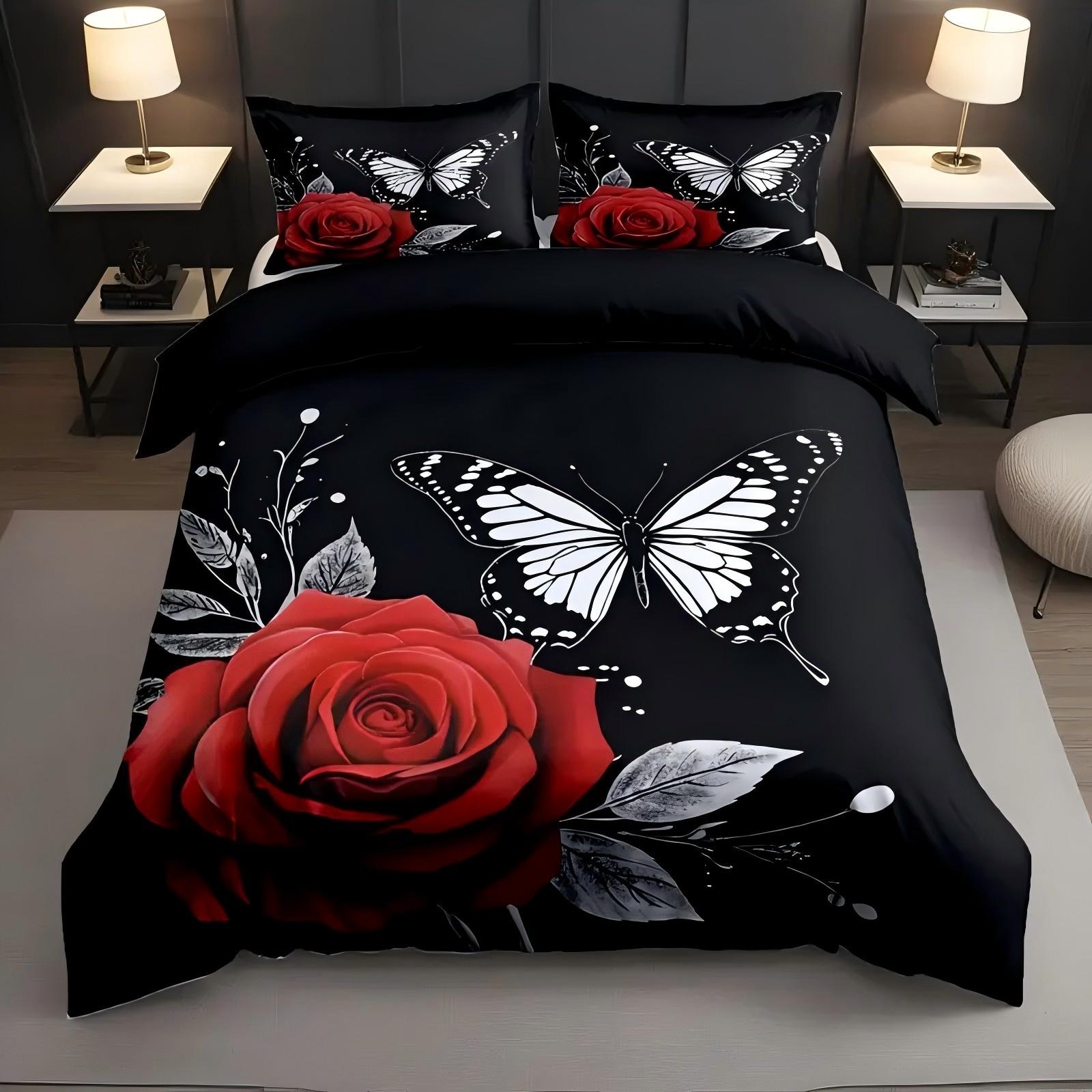 Black White Butterfly Red Rose 3D Print Quilt Cover Elegant Romantic Modern Style Bedding Set Home Textiles Duvet Cover Sets 135x200cm 2pcs
Black White Butterfly Red Rose 3D Print Quilt Cover Elegant Romantic Modern Style Bedding Set Home Textiles Duvet Cover Sets 135x200cm 2pcs