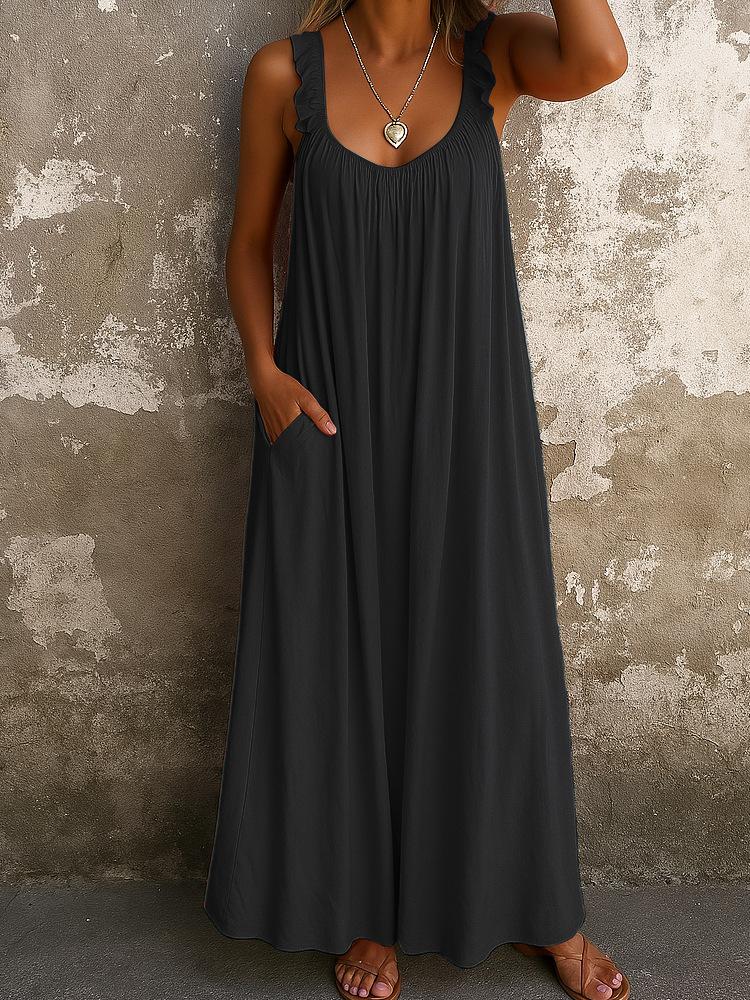 Women s Sleeveless Ruffle Neck Maxi Dress with Side Pockets S
Women s Sleeveless Ruffle Neck Maxi Dress with Side Pockets S