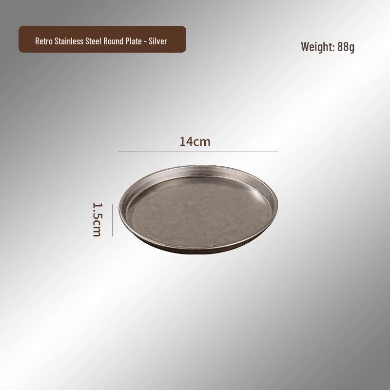 Retro Stainless Steel Round Shallow Plate for Fruit, Cake, Barbecue, or Bone Dish
Retro Stainless Steel Round Shallow Plate for Fruit, Cake, Barbecue, or Bone Dish