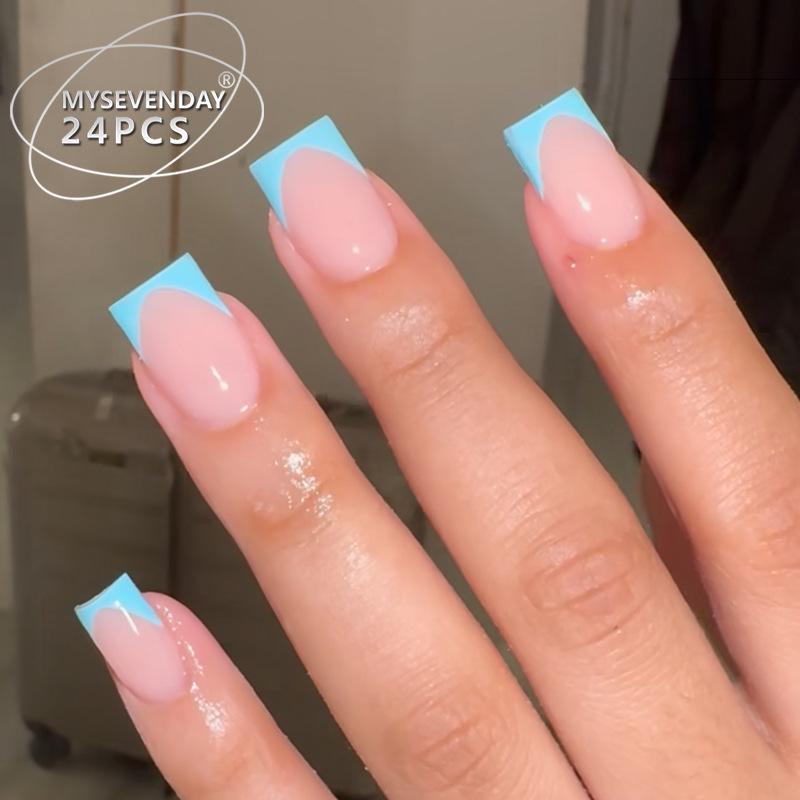 French Blue Edge Wearable Nail Art: 24 Pieces of Short Square False Nails UV Glue Version
French Blue Edge Wearable Nail Art: 24 Pieces of Short Square False Nails UV Glue Version