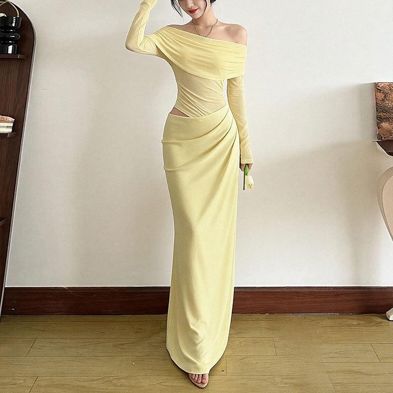 Sexy Off-shoulder Mesh See-through Long Dress For Women XL жовтий
Sexy Off-shoulder Mesh See-through Long Dress For Women XL жовтий