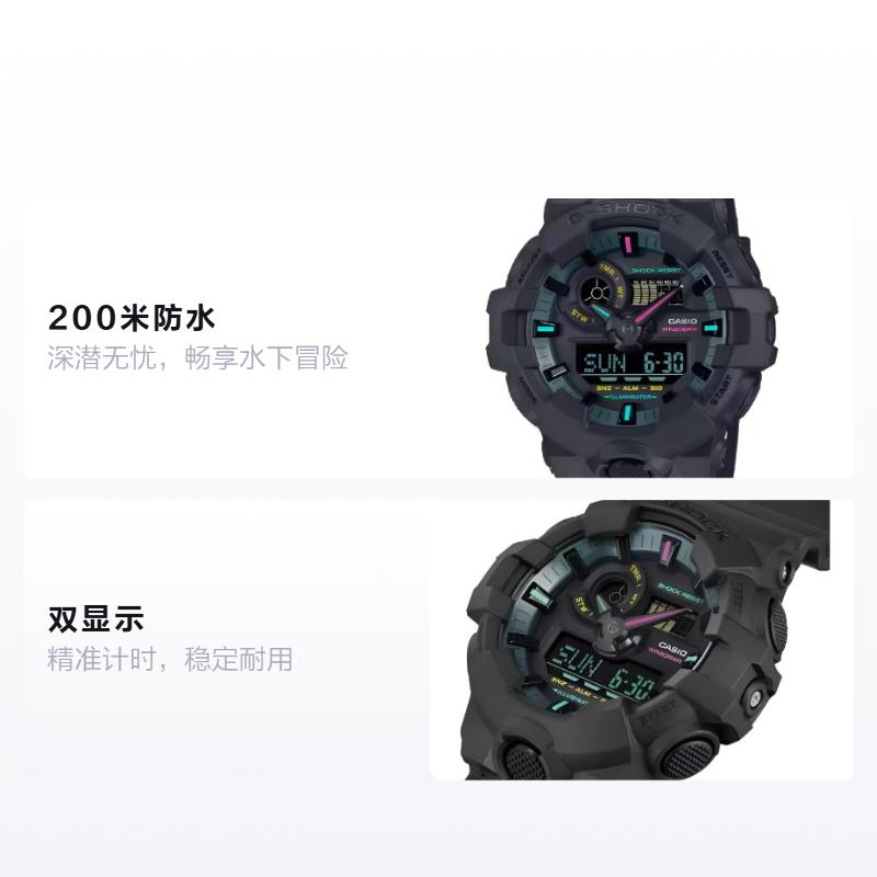CASIO GA-700 series 200 meters waterproof Quartz resin strap same style for men and women black dial GA700MF-1A чорний
CASIO GA-700 series 200 meters waterproof Quartz resin strap same style for men and women black dial GA700MF-1A чорний