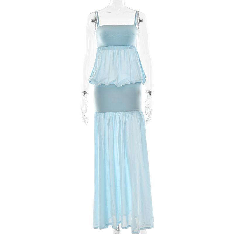 Summer Sling Tube Top Sexy Mop Long Dress Patchwork See-through Waist Pure Color Dress Light Blue Lantern Dress Blue L
Summer Sling Tube Top Sexy Mop Long Dress Patchwork See-through Waist Pure Color Dress Light Blue Lantern Dress Blue L