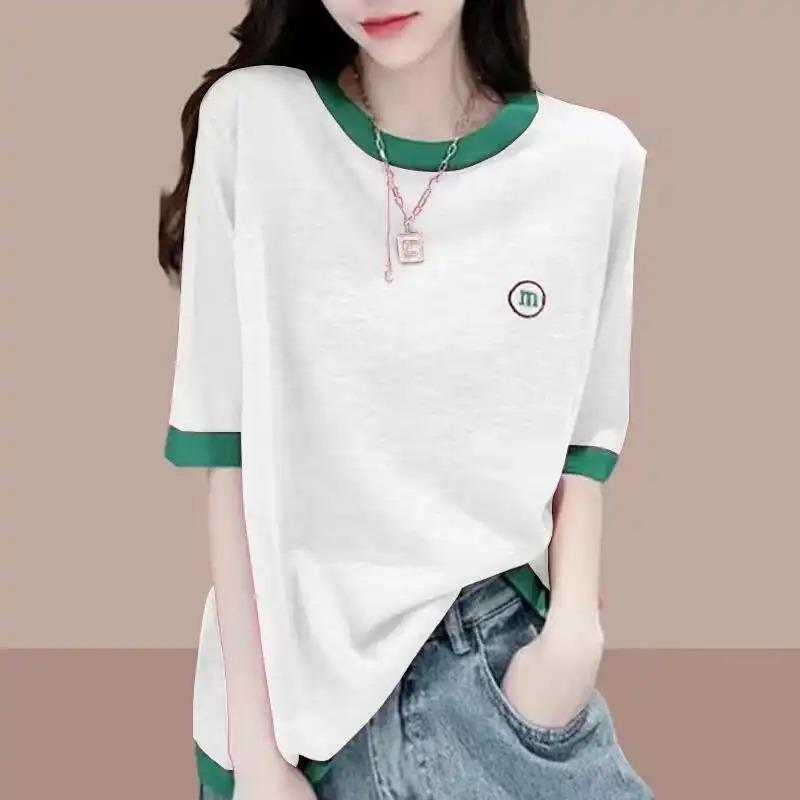 Contrast Color Splicing Basic Right Shoulder Bamboo Cotton Short-sleeved T-shirt Women s Summer New Loose Bottoming Shirt Top M белый
Contrast Color Splicing Basic Right Shoulder Bamboo Cotton Short-sleeved T-shirt Women s Summer New Loose Bottoming Shirt Top M белый
